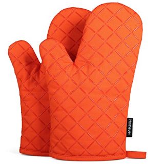 Homever Oven Mitts with Silicone, Heat Resistant to 464° F, Recycled Cotton Infill, Flexibility Non-Slip Kitchen Oven Gloves for Baking and Kitchen, 1 Pair (Orange)