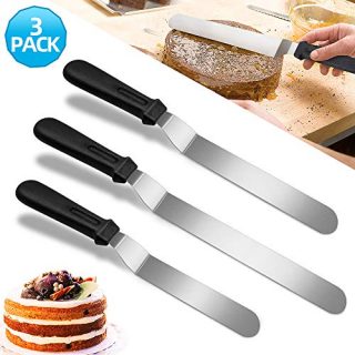 GreeSuit Cake Decorating Baking Knife - Angled Icing Spatula Metal Stainless Steel Palette for Kitchen Cake Baking Decorating, Polypropylene Handle Icing Tools - Set of 3