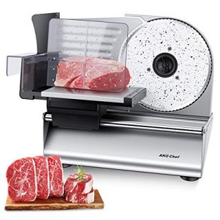 AKG Chef Electric Food Slicer, Precision 7.5” ceramic coated Stainless Steel Blade For Various Food, Powerful 180 Watt motor, Anti Slip feet, Silver