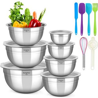 Mixing Bowls Set with Airtight Lids, KAQINU Stainless Steel Metal Nesting Mixing Bowls Set (13 pcs) for Space Saving Storage, Easy Grip & Stability Design Versatile for Cooking, Baking, Prepping