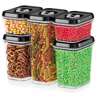 DWËLLZA KITCHEN Airtight Food Storage Containers with Lids Airtight - 5 Piece Set - Kitchen & Pantry Organization Container Set - Clear Plastic Canisters BPA-Free - Keeps Food Fresh & Dry