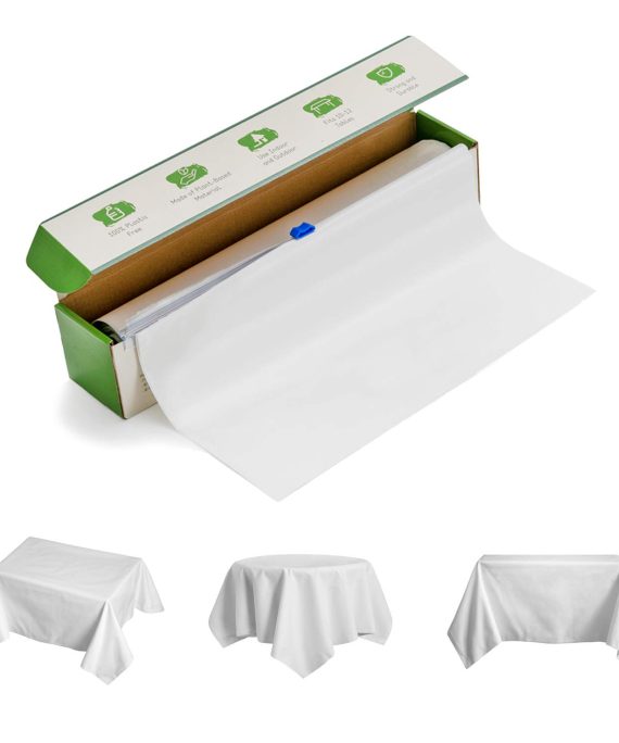 100% Compostable & Biodegradable Tablecloth -Transparent White Disposable Table Cover Roll with Cutter, 54"x1080",Meets ASTMD640 Standards Vincotte OK Certified, Eco-Friendly Recyclable, Plastic Free