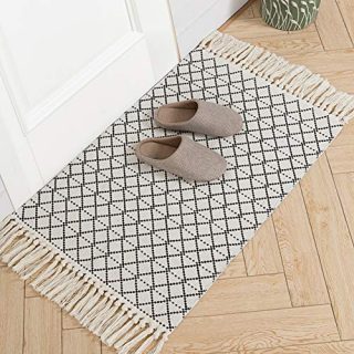Small Decorative Rug Bedroom, Tribal Kitchen Rug 2'x3', Tassel Boho Bath Rug, Cotton Woven Rug for Kitchen