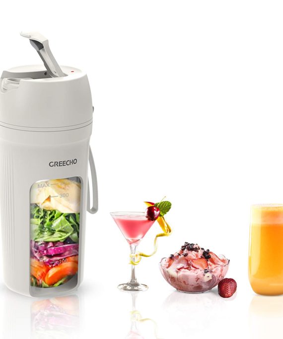GREECHO Portable Blender, One-handed Drinking Mini Blender for Shakes and Smoothies, 12 oz Personal Blender with Rechargeable USB, Made with BPA-Free Material Portable Juicer, Elegant Matte White
