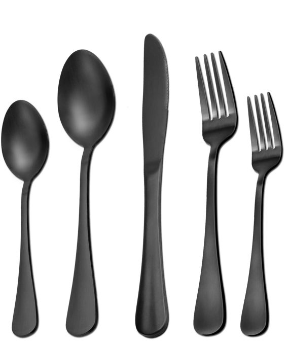 40 Pieces Matte Black Silverware Set Serve for 8, Stainless Steel Flatware Set Utensils Cutlery Tableware Set Including Steak Knife Fork and Spoon, Gift Package for Wedding Housewarming
