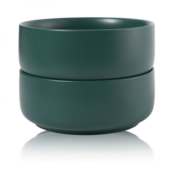 Hompiks Salad Bowl Salad Cereal Bowls Porcelain Bowl Set for Kitchen Soup Cereal 38 oz Dishwasher and Microwave Safe Dark Green