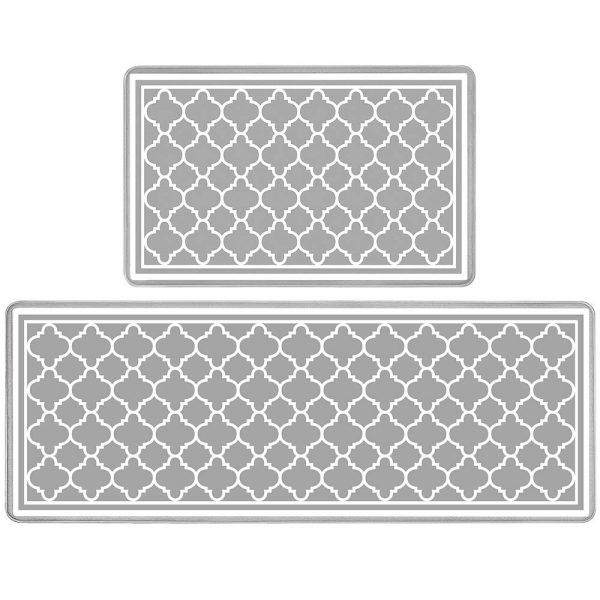 Pauwer Kitchen Rug Anti Fatigue 2 Piece Set Waterproof Cushioned Kitchen Mat Geometric Heavy Duty Non Slip Standing Kitchen Rugs and Mats Set of 2 Gray