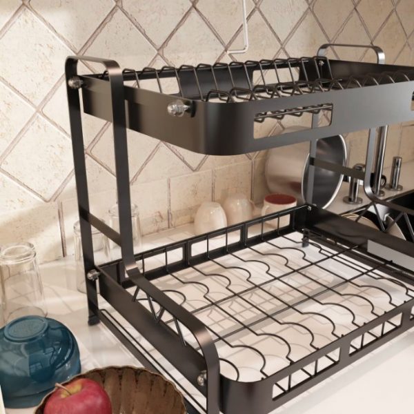 Romision Dish Rack and Drainboard Set, Large 2 Tier Dish Drying Rack - Image 7