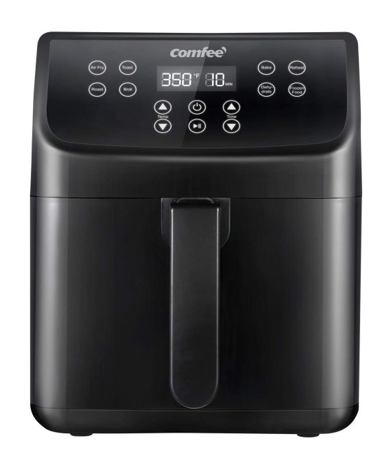 COMFEE' 5.8Qt Digital Air Fryer, Toaster Oven & Oilless Cooker, 1700W with 8 Preset Functions, LED Touchscreen, Shake Reminder, Non-stick Detachable Basket, BPA & PFOA Free (110 Recipes)