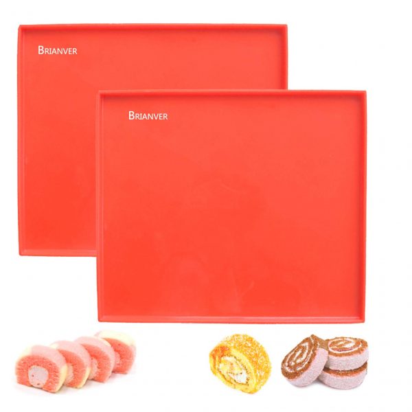 Brianver Swiss Roll Cake Mat - Flexible Multipurpose Silicone sheet Nonstick jelly roll pan Baking Tray Pastry Mat Pizza Cookies Mould（set of 2）