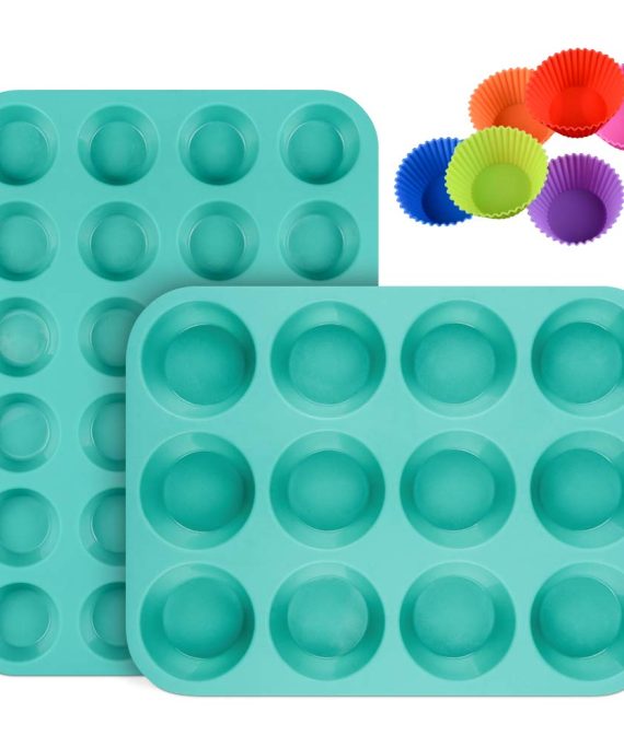 Silicone Muffin Pan Cupcake Set - Mini 24 Cups and Regular 12 Cups Muffin Tin, Nonstick BPA Free Food Grade Silicone Molds with 12 Silicone Baking Cups