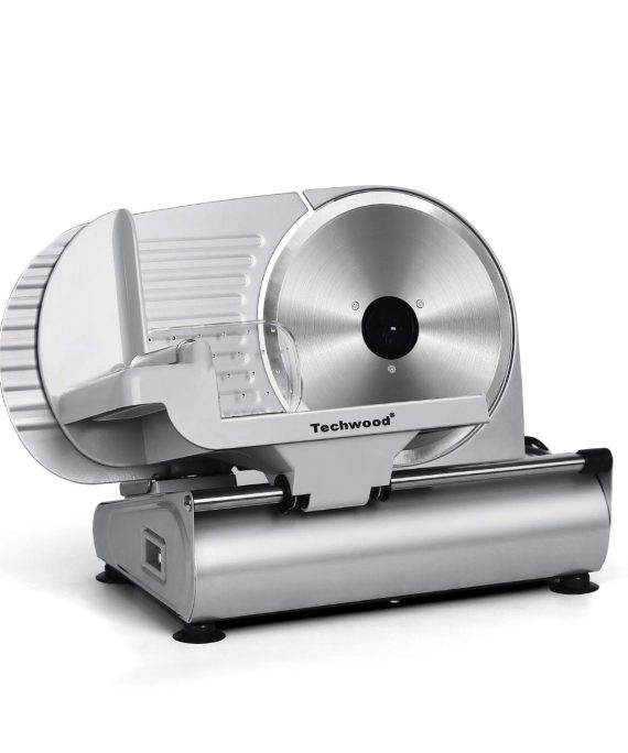 Techwood Electric Meat Slicer, 200W Electric Deli Food Slicer with 9” Removable Stainless Steel Blade & Adjustable Thickness Dial, for Home Use, Ideal for Meat Jerky, Hard Cheese, Vegetables & Bread