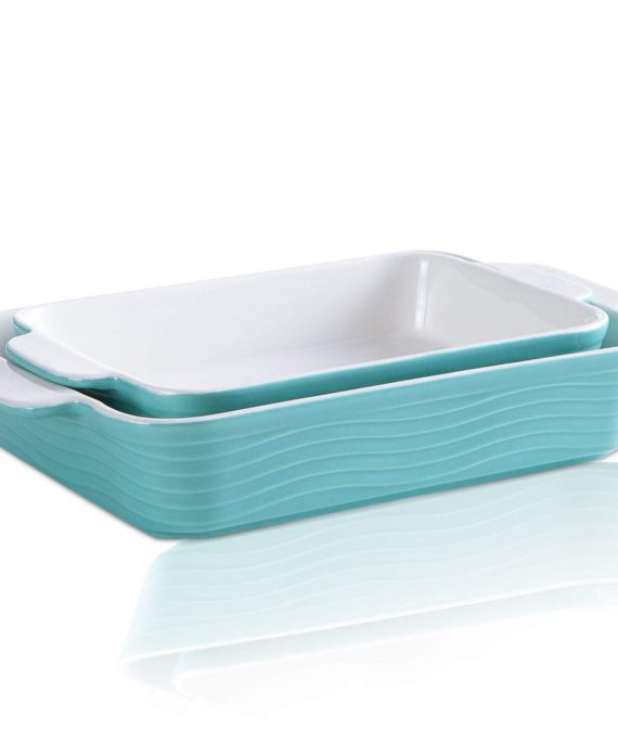 Ceramic Bakeware Set, JH JIEMEI HOME Rectangular Casserole Dish Ceramic Baking Pan for Cooking, Kitchen, Cake Dinner, Banquet and Daily Use, Mint Green