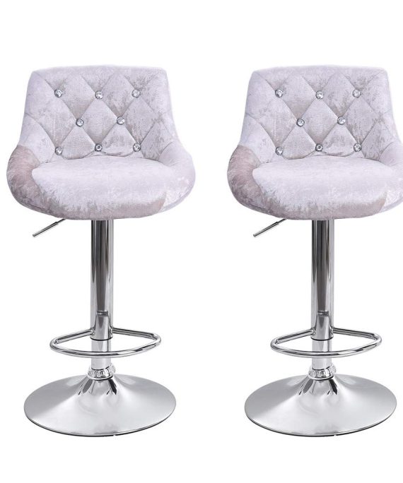 BLACKOBE Bar Stools Set of 2, Flannel Luxury Pub Stools with Diamond Decoration Counter Height Swivel Stool, Kitchen Counter Stools Dining Chairs with Backrest, Silver