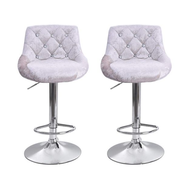BLACKOBE Bar Stools Set of 2, Flannel Luxury Pub Stools with Diamond Decoration Counter Height Swivel Stool, Kitchen Counter Stools Dining Chairs with Backrest, Silver
