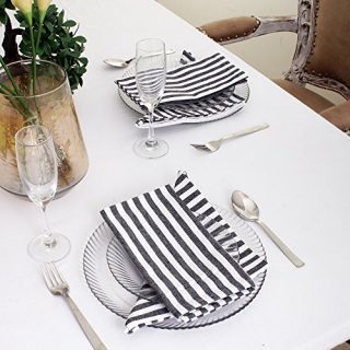 Cotton Dinner Napkins Black & White Stripe