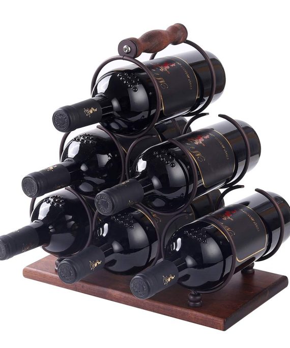 YCOCO 3 Tier Tabletop Wood Wine Holder for 6 Bottles,Freestanding Wine Storage for Kitchen Home Bar Storage and Kitchen Decor,Brown.