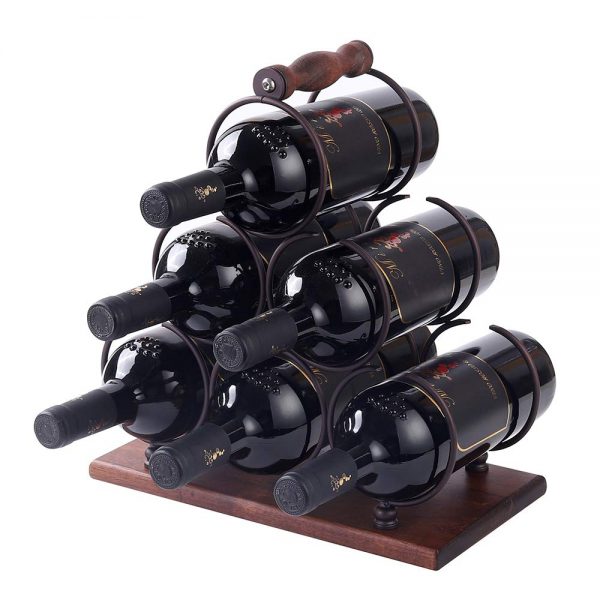 YCOCO 3 Tier Tabletop Wood Wine Holder for 6 Bottles,Freestanding Wine Storage for Kitchen Home Bar Storage and Kitchen Decor,Brown.