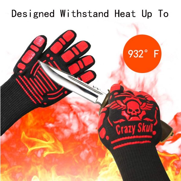 Minerva Merchandise BBQ Gloves Extreme Heat Resistant 932 F 500 C, Silicone Oven Mitts High Heat BBQ Grill Gloves for Kitchen, Large Oven Gloves for Men, (Black, Large)