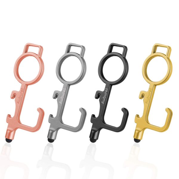 Auburet No Touch Door Opener Tool- Multifunctional Non Contact Hand Tool With Stylus, Used for Handle, Touch Screen, Bottle Opene, Elevator, Avoid Direct Contact in Public Places(4 Pack)