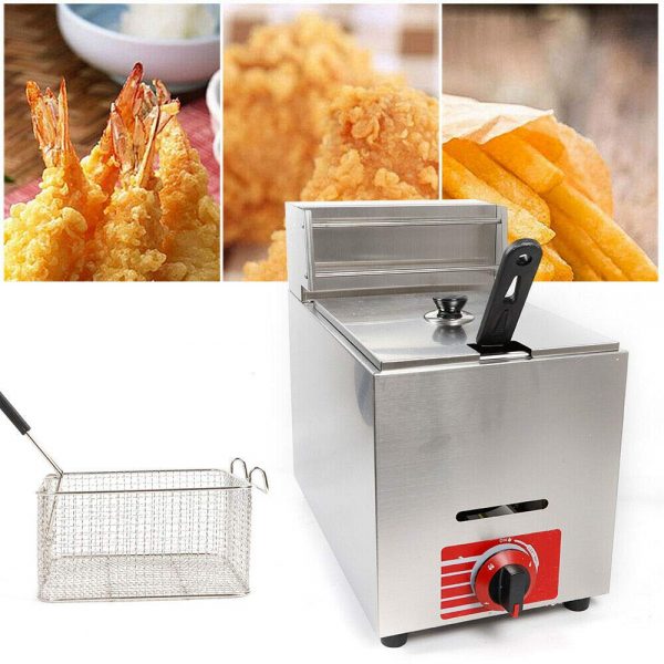 Meiney 10L Commercial Countertop Gas Fryer w/Baskets Kitchen Fryer Liquid Propane/Natural Gas Commercial Countertop Gas Fryer Deep Fryer Combined Fast Heating Fryer Set（0°F-392°F）