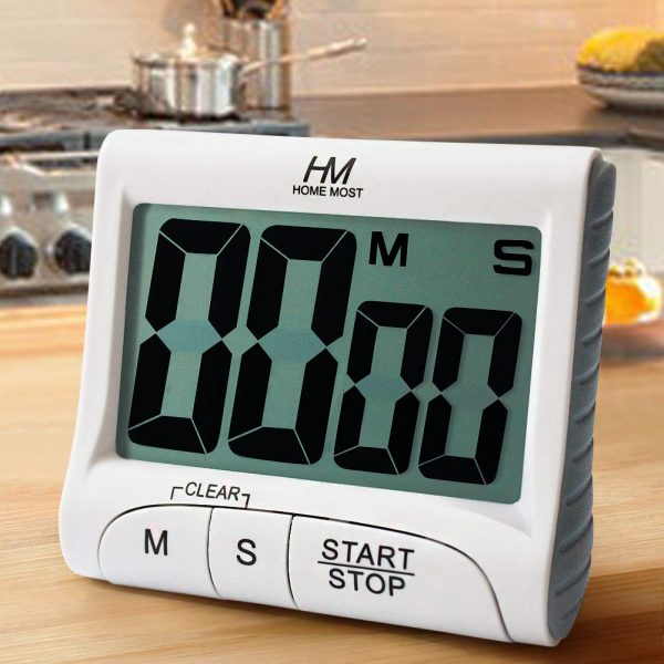 HOME MOST 3" Large Display Kitchen Timer - Digital Timer Magnetic Back Loud Alarm On A Rope- White Cooking Timers For Kitchen Teachers Students Games Kids Meetings - Sports Timer For Workouts Exercise