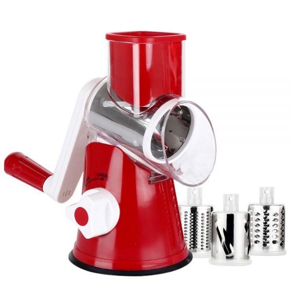 Manual Rotary Cheese Grater - Round Mandoline Slicer with Strong Suction Base, Vegetable Slicer Nuts Grinder Cheese Shredder (Rotary Grater -Red)
