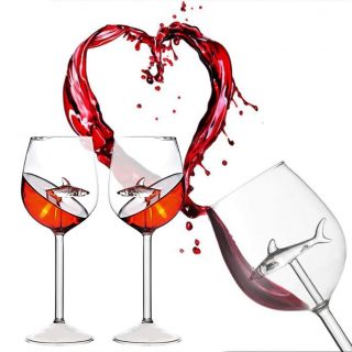 Creative Shark Red Wine Glass-Transparent Crystal Wine Glass Cup Kitchen Drinking Tools-Dinner Decorate for Party Flutes Glass (Shark Goblet, 217.5cm)