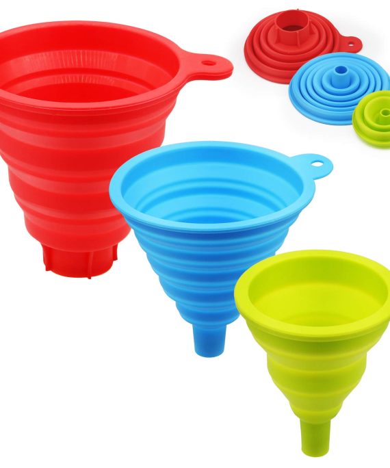 Silicone Collapsible Funnel kitchen funnels for filling bottles foldable large canning funnel for Wide Mouth and Regular Jars 3pcs Jam Spice Funnel for jar Transferring of Liquid Solid Bean