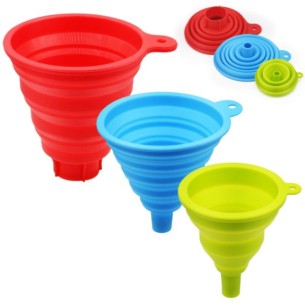 Silicone Collapsible Funnel kitchen funnels for filling bottles foldable large canning funnel for Wide Mouth and Regular Jars 3pcs Jam Spice Funnel for jar Transferring of Liquid Solid Bean