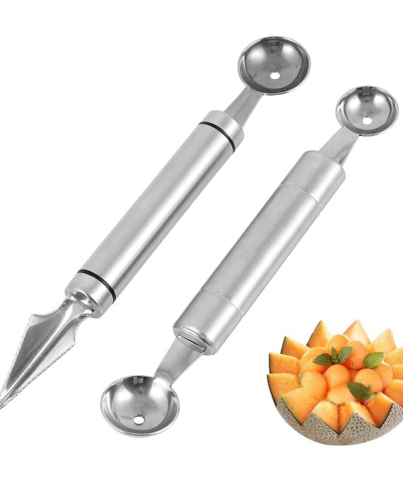 Melon Baller Scoop,Stainless Steel Fruit Decoration Carving Knife,Melon Watermelon Cantaloupe Ice Cream Sorbet Dessert Dual Function Ball Spoon for Kitchen Tools