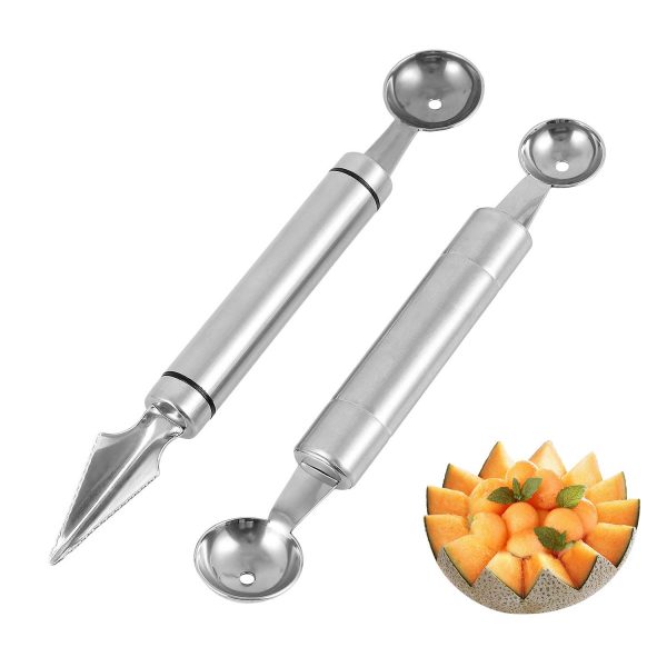 Melon Baller Scoop,Stainless Steel Fruit Decoration Carving Knife,Melon Watermelon Cantaloupe Ice Cream Sorbet Dessert Dual Function Ball Spoon for Kitchen Tools
