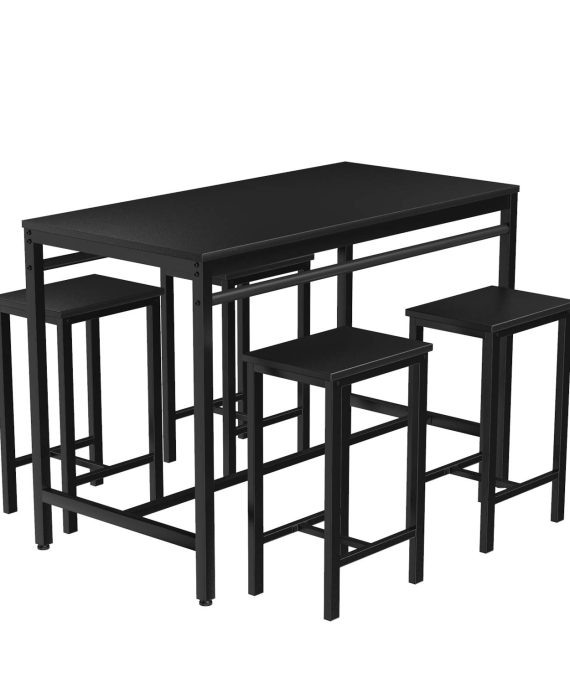 DKLGG Dining Table Set, 5 Pieces Kitchen Table and Chairs for 4 Modern Counter Height Pub Perfect for The Bar, and Kitchen Room (Black)