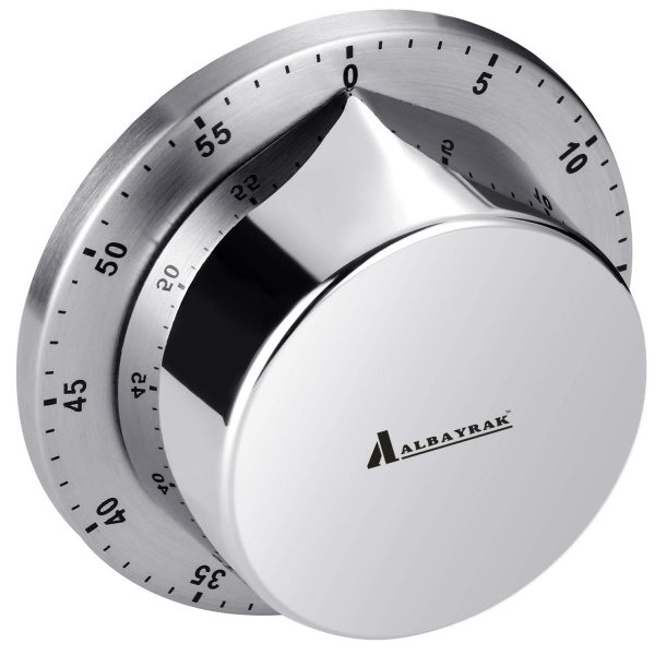 Albayrak Kitchen Timer, Chef Cooking Timer Clock with Loud Alarm, No Batteries Required, 100% Mechanical - Magnetic Backing, Exquisite Stainless Steel Body - Countdown Reminder