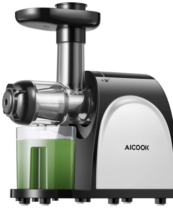 Juicer, Aicook Slow Masticating Juicer, Cold Press Juicer Machine Easy to Clean, Higher Juicer Yield and Drier Pulp, Juice Extractor with Quiet Motor and Reverse Function, BPA-Free, with Recipes