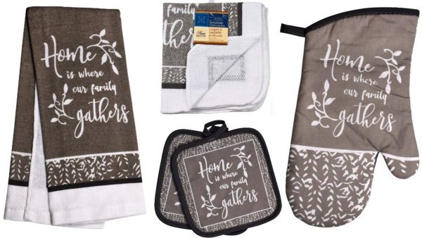 TopNotch Outlet Family Kitchen Decor - Oven Mitts - Towel Linen Set (6 Pc) Home is Where Our Familiy Gathers - Kitchen Towel Potholders Scrubber Dishcloths Oven Mitt - Kitchen Decorations