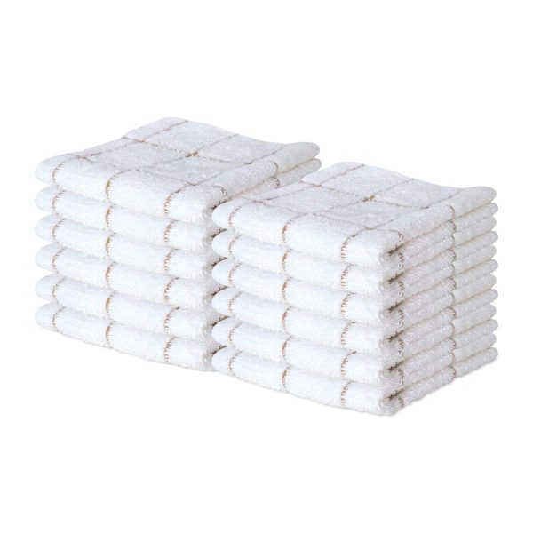 Cotton Windowpane Dishcloths Pack of 12, Absorbent Terry Kitchen Towels Ideal for Cooking, Drying Dishes, Cleaning (12 x 12 Inch, Tan)