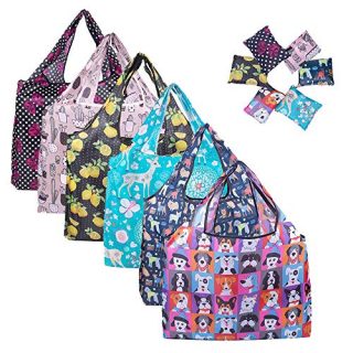 Tote Bag Foldable 6 pack Reusable Grocery Shopping Bags Cute Colorful Design Bags for Groceries Shopping Trip
