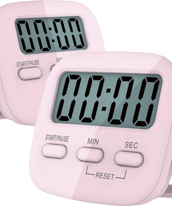 Kitchen Timer, 2 Pack Digital Kitchen Timers Magnetic Countdown Timer with Loud Alarm, Big Digits, Back Stand for Cooking, Classroom, Teachers (Pink)