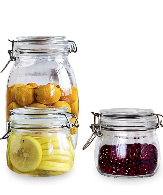 MDZF SWEET HOME Glass Food Storage Jars Clear Kitchen Canisters and Canning with Airtight Hinged Lid Storage Container, Set of 3
