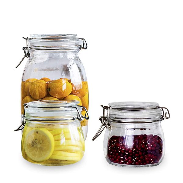 MDZF SWEET HOME Glass Food Storage Jars Clear Kitchen Canisters and Canning with Airtight Hinged Lid Storage Container, Set of 3