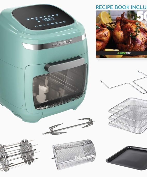 GoWISE USA GW77723 11.6-Quart Air Fryer Toaster Oven with Rotisserie & Dehydrator + 50 Recipes, Vibe Mint