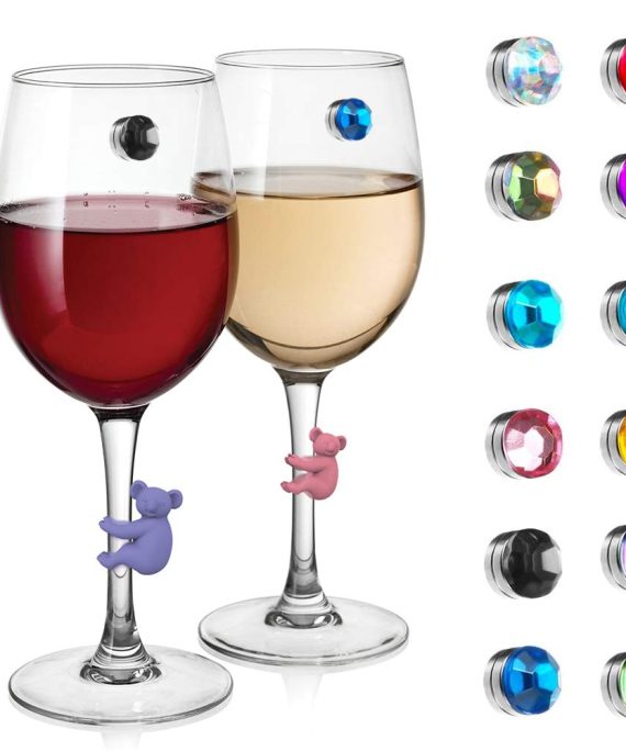 AMonst Wine Glass Drink Charms Markers, 12 Pcs Crystal Magnetic & 6Pcs Color Silicone Koala Decor Handmade for Goblet,Champagne Flutes Cocktails Martinis