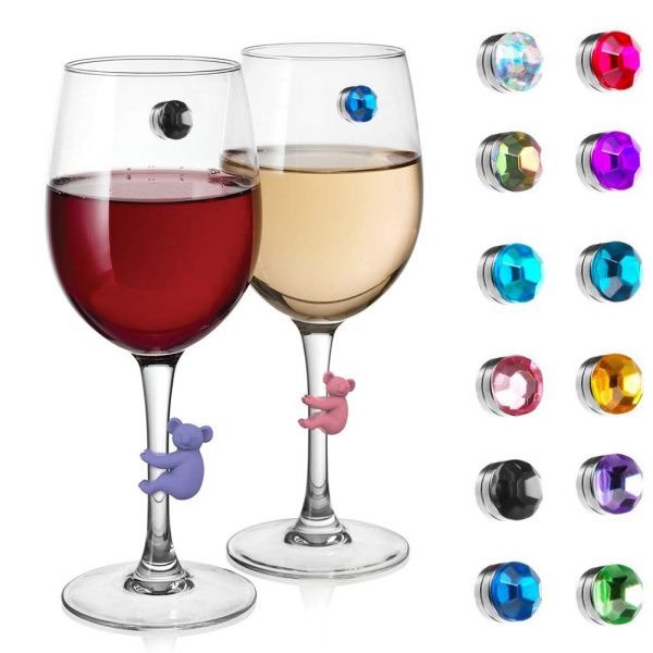 AMonst Wine Glass Drink Charms Markers, 12 Pcs Crystal Magnetic & 6Pcs Color Silicone Koala Decor Handmade for Goblet,Champagne Flutes Cocktails Martinis