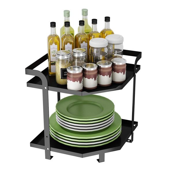 Apsan 2-Tier Kitchen Corner Organizer Shelf, Kitchen Countertop Organizer Rack Bathroom Storage Rack for Pot Spice Can Sauce Jars - Black