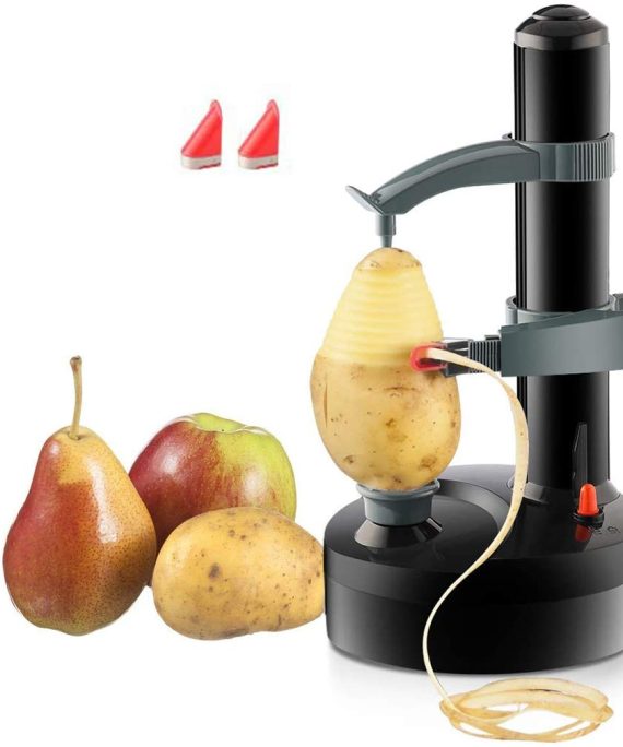 TOPCHANCES Multifunctional Automatic Electric Potato Peeler Automatic Rotating Fruits Vegetables Cutter Kitchen Peeling Tool for Fruit Vegetables Battery Powered (Black)