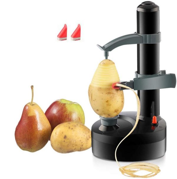 TOPCHANCES Multifunctional Automatic Electric Potato Peeler Automatic Rotating Fruits Vegetables Cutter Kitchen Peeling Tool for Fruit Vegetables Battery Powered (Black)