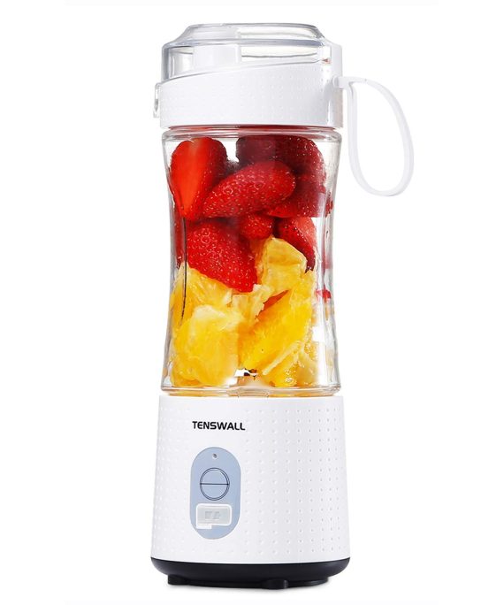 Tenswall Portable, Personal Size Smoothies and Shakes, Handheld Fruit Machine 13oz USB Rchargeable Juicer Cup, Ice Blender Mixer Home/Of, 380ML, White