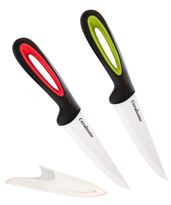 Cerahome Ceramic knife Super Sharp 4-inch Utility Knife Fruit Paring Knife Set with Sheath, Kitchen knives Sets for Cutting Boneless meats, Sashimi, Fruits and Vegetables (Red+Green)