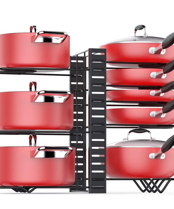 Pan Organizer Rack for Cabinet, Pot Rack with 3 DIY Methods, Adjustable Pots and Pans Organizer under Cabinet with 8 Tiers, Large & Small Pot Organizer Rack for Cabinet Kitchen [Upgrade Version]